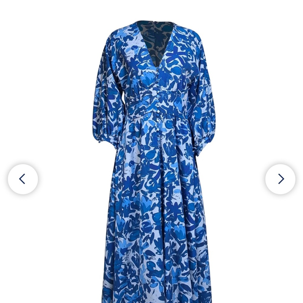 Lela Rose - Multi Blue Floral Print Maxi Dress, size 10 - Picture 2 of 6